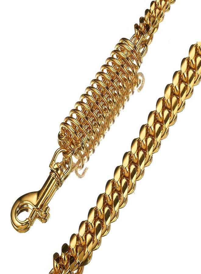 AIYIDI 1ft, 2ft, 3ft Strong Gold Metal Cuban Curb Link Chain 14mm Stainless Steel Dog Safety Leash Buffer Spring Labor-Saving Genuine Leather Handle Dog Leash (Gold,12inch) - Image 4