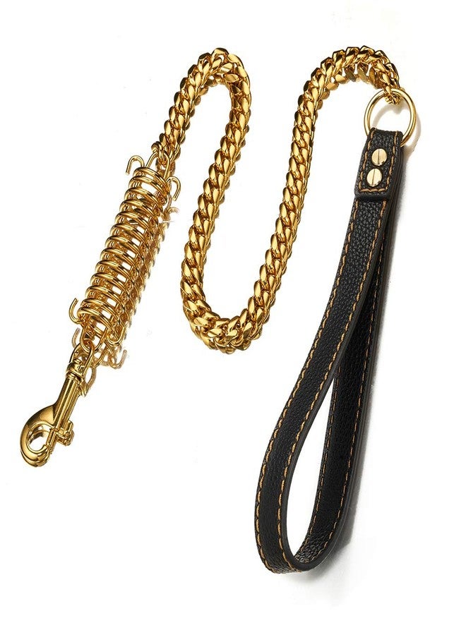 AIYIDI 1ft, 2ft, 3ft Strong Gold Metal Cuban Curb Link Chain 14mm Stainless Steel Dog Safety Leash Buffer Spring Labor-Saving Genuine Leather Handle Dog Leash (Gold,12inch) - Image 1