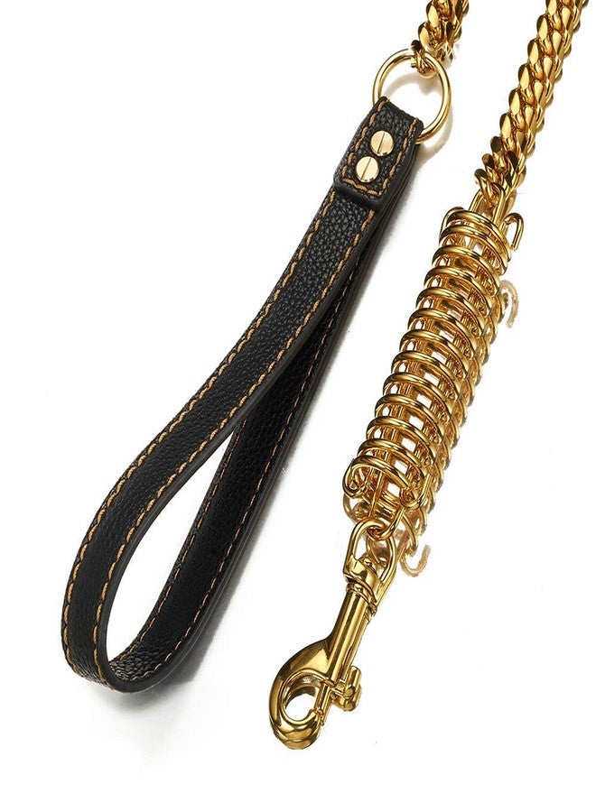 AIYIDI 1ft, 2ft, 3ft Strong Gold Metal Cuban Curb Link Chain 14mm Stainless Steel Dog Safety Leash Buffer Spring Labor-Saving Genuine Leather Handle Dog Leash (Gold,12inch) - Image 5