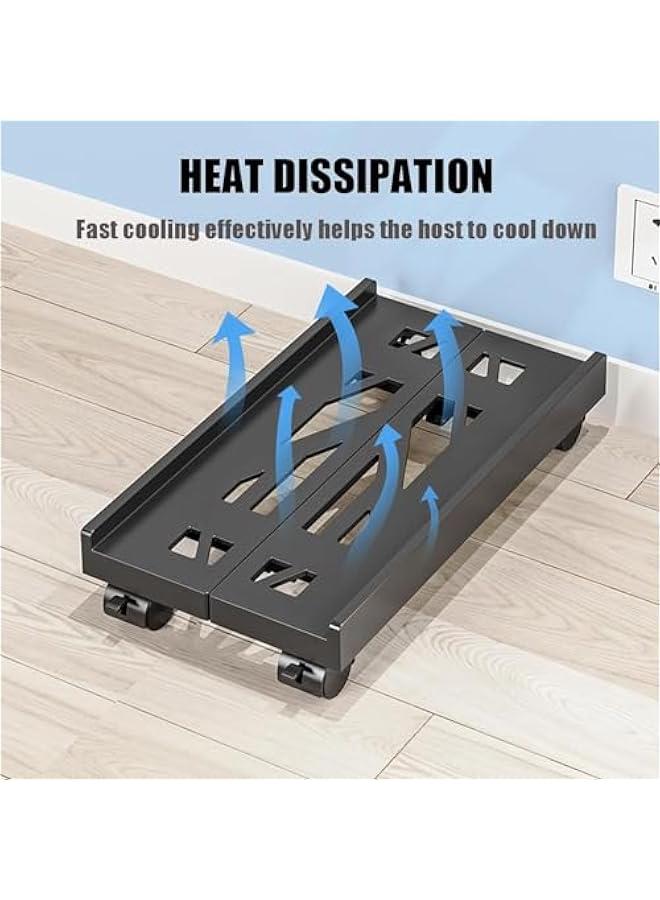 TRASSLE Adjustable Mobile CPU Stand, Ventilated Computer Tower Stand PC Tower Stand with 4 Caster Wheels Fits Most PC, Under Desk CPU Holder PC Floor Cart PC Riser for Gamers and Students (Black) - Image 2