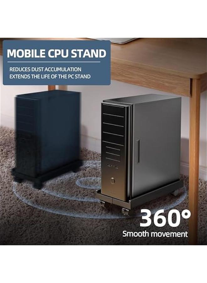 TRASSLE Adjustable Mobile CPU Stand, Ventilated Computer Tower Stand PC Tower Stand with 4 Caster Wheels Fits Most PC, Under Desk CPU Holder PC Floor Cart PC Riser for Gamers and Students (Black) - Image 4