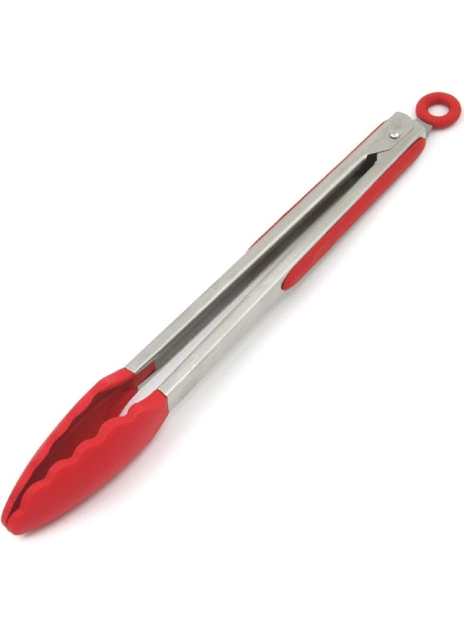 شيف كرافت 13085 شيف كرافت ملاقط سيليكون ممتاز قابلة للتنظيف في غسالة الصحون أحمر وفضي 12 بوصة - Image 1