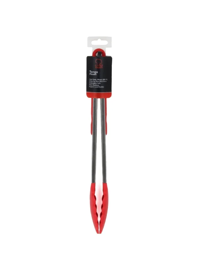 Chef Craft Premium Dishwasher Safe Silicone Cooking Tongs Red and Silver 12inch 13085