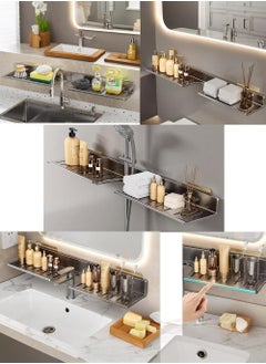 XiuWoo No Drilling Floating Shelf Above Sink with U-Shaped Groove – Wall Mount Bathroom Storage Rack, No Drilling Bathroom Shelf  - Image 3