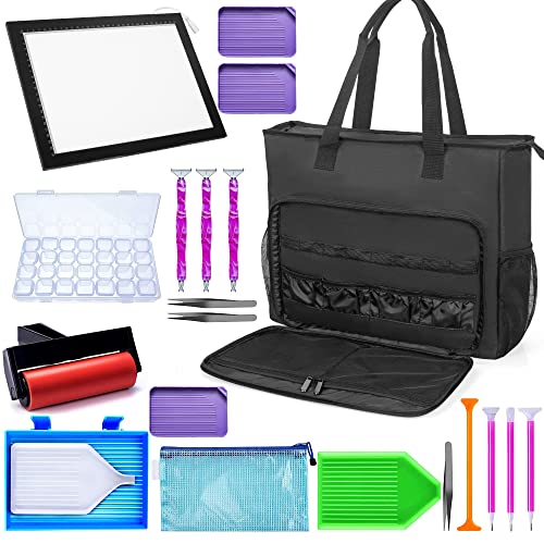 TORIBIO Carrying Bag for Diamond Painting A3 LED Light Pad, Diamond Painting Tools Storage Bag, Embroidery Protective Case for Embroidery Floss and Supplies, 19.3"x16.5"x6", Black, Bag Only - Image 4