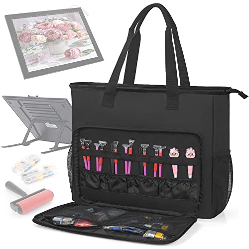 TORIBIO Carrying Bag for Diamond Painting A3 LED Light Pad, Diamond Painting Tools Storage Bag, Embroidery Protective Case for Embroidery Floss and Supplies, 19.3"x16.5"x6", Black, Bag Only - Image 1