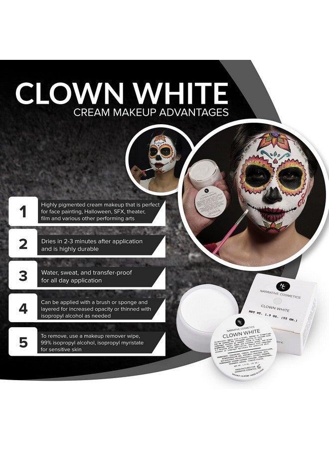 Narrative Cosmetics Clown White Cream Makeup Quick Drying Professional Face Paint For The Stage Film Halloween And Cosplay 1.9 Oz. - Image 3