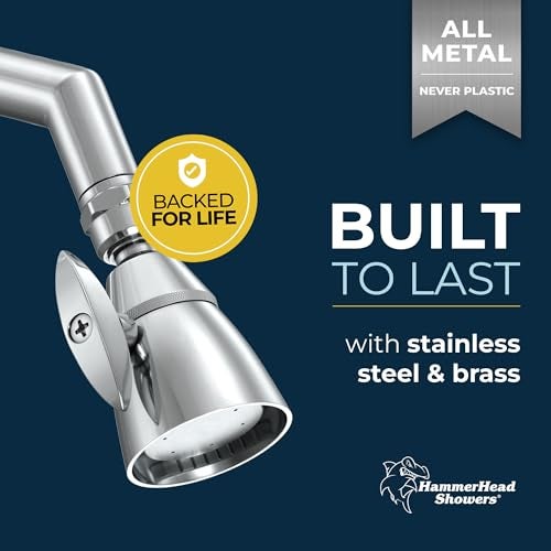 HammerHead Showers® Solid Metal 2 Inch High Pressure Shower Heads - CHROME – 2.5 GPM Shower Heads High Pressure - High Flow Shower Head with ADJUSTABLE SPRAY PATTERN - Fixed Shower Head - Image 2