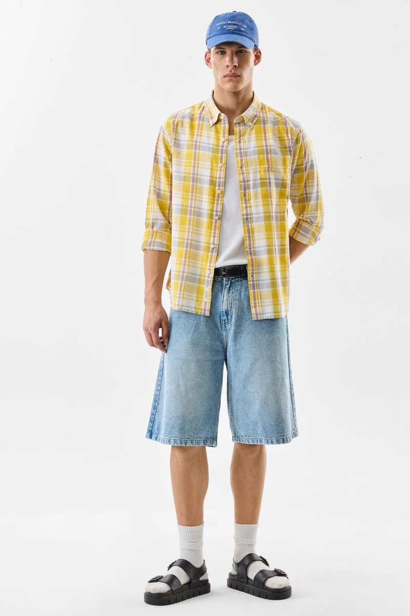 SNITCH Yellow Checkered Long Sleeve Regular Fit Shirt