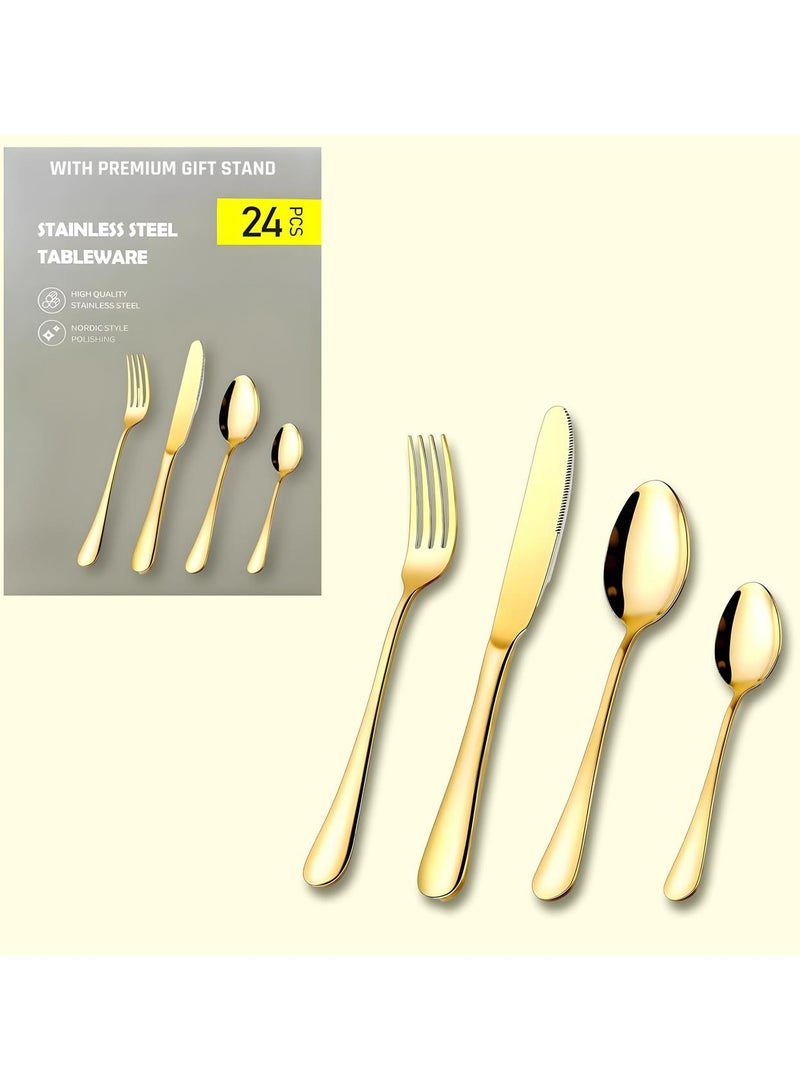 MarkedOne Cutlery Set 24 Pieces Tableware Set with Holding Stand  Flatware Spoon and Fork Set Perfect For Home Hotel Restaurant & More - Image 1