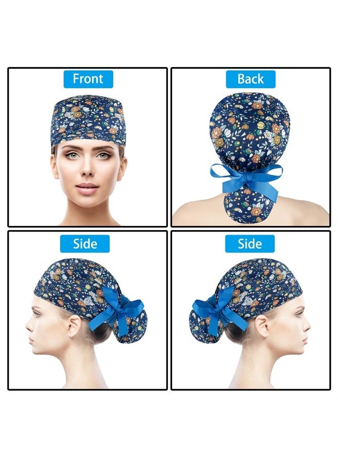 YEAJOIN Scrub Caps Women Bouffant Scrub Hats Caps for Nurses, Adjustable Working Cap with Button Ponytail Pouch Tie Back Hats for Women Long Hair Covers, 6PCS  - Image 1