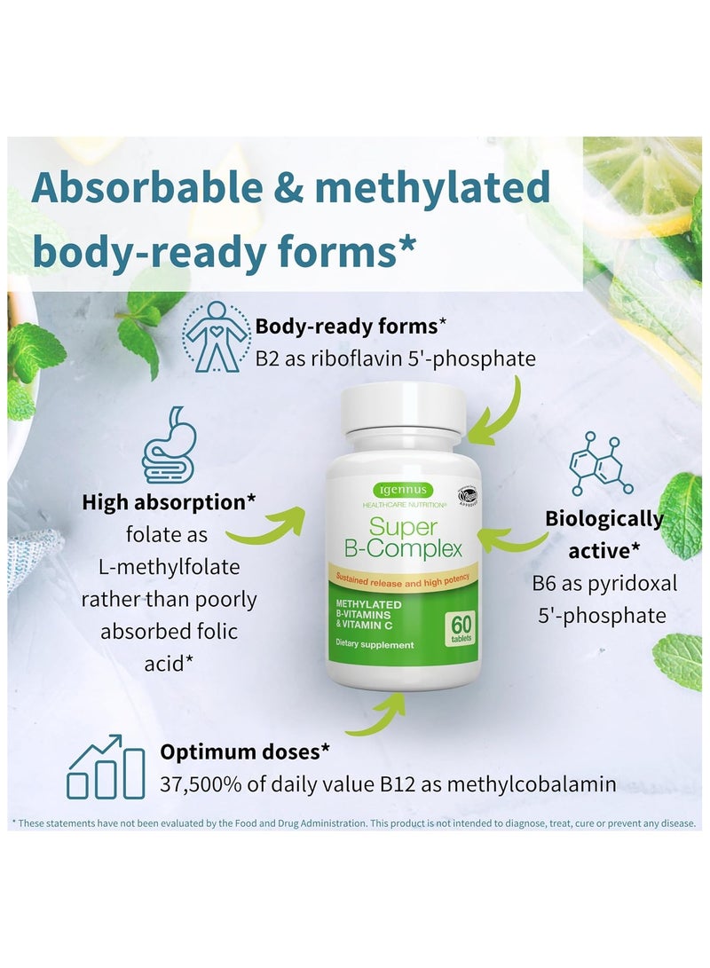 Igennus Healthcare Nutrition Super B-Complex – Methylated B-Vitamins & Vitamin C , 60 Tablets  - Image 3