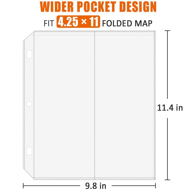 tutata Folded Map Sleeves, Map Protector, Envelopes Page for 3-Ring Binders, Brochure Holder with 4.5" x 11" Pockets, 20PCS - Image 2