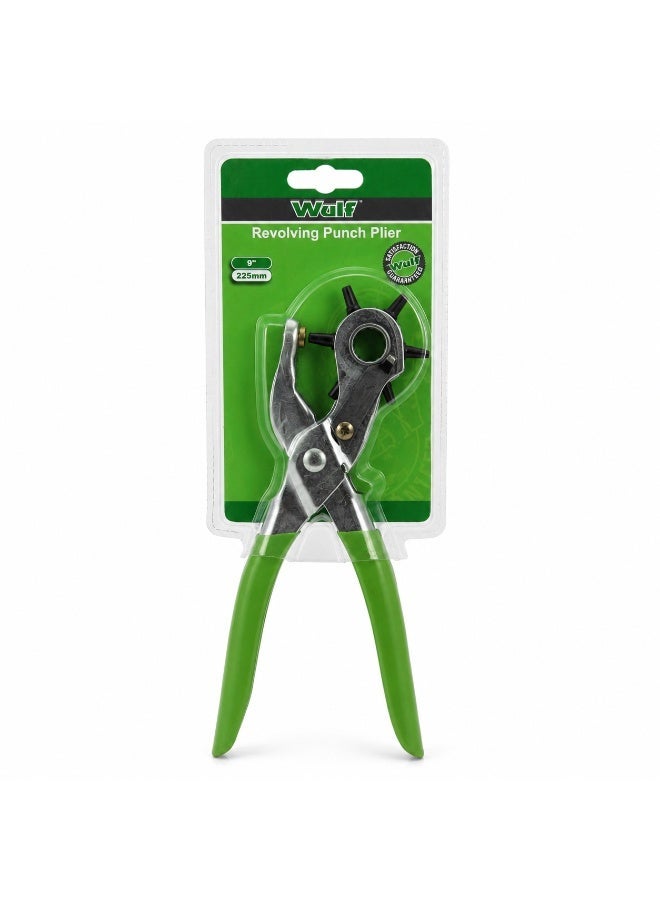 Wulf 9-Inch Revolving Leather Hole Punch Plier 225mm Heavy Duty Carbon Steel Eyelet Punch Tool with 6 Multi Size Settings for Belts Watch Straps Canvas Cardboard Craft DIY Hand Tool Professional Use - Image 1