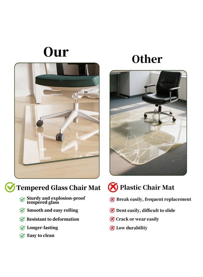 FlyEcho Glass Chair Mat 46" x 55" Heavy Duty Tempered Glass Mat, Office Glass Floor Mat with Round Corner and Polished Edge for Smooth Glide, Carpet Hardwood Floor Protector - Image 4