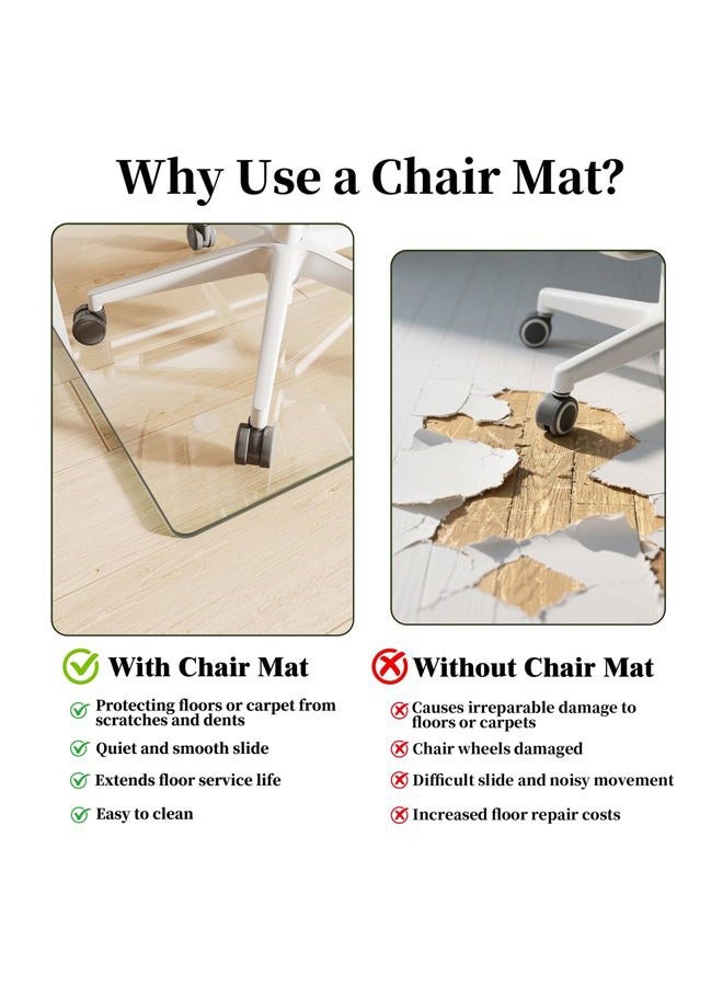 FlyEcho Glass Chair Mat 46" x 55" Heavy Duty Tempered Glass Mat, Office Glass Floor Mat with Round Corner and Polished Edge for Smooth Glide, Carpet Hardwood Floor Protector - Image 3
