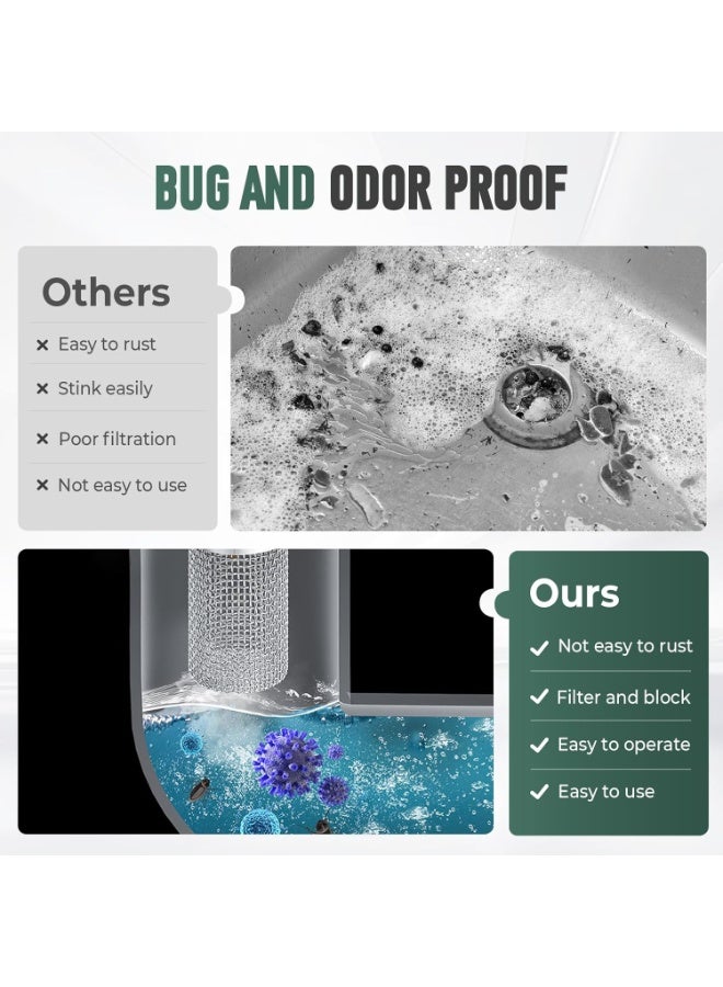 FAYET 3-Pack Universal Pop-Up Sink Stoppers with Hair Catcher, Stainless Steel Bathroom Drain Strainer with Removable Basket, Floor Drain Filter for Basins & Bathtubs - Image 5