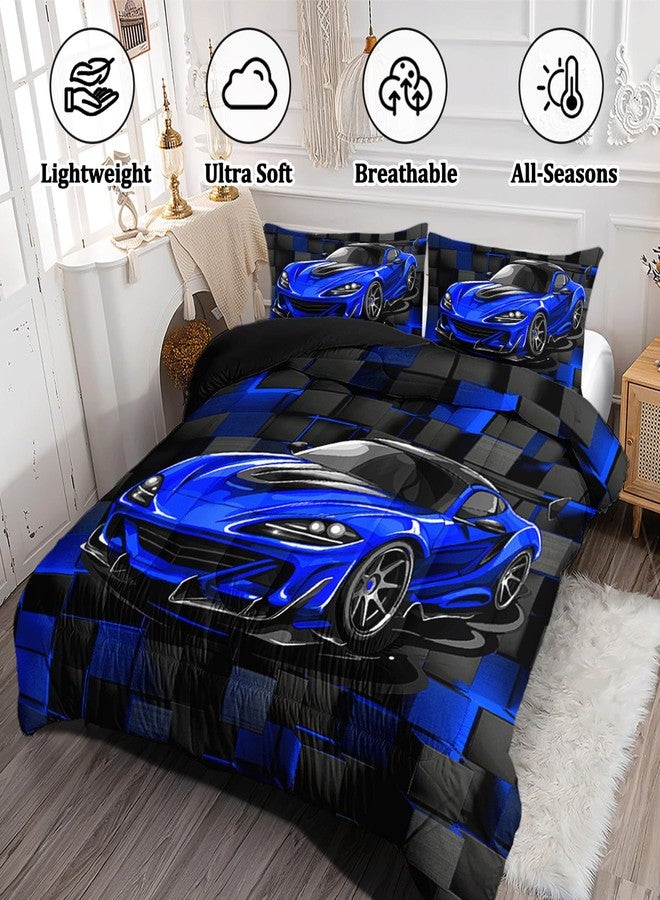 ASKOTU Race Car Twin Boy Bedding Set, Blue Sports Car Comforter Set Twin Size for Boys, 3 Pcs Cool Twin Bedding Set for Boys - Image 3