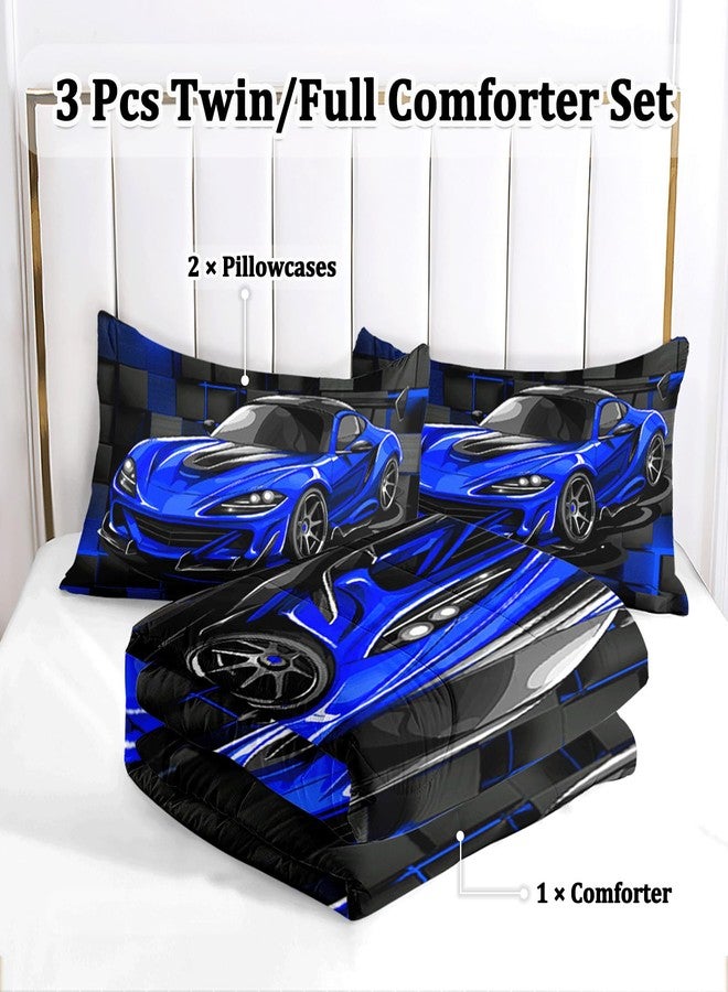 ASKOTU Race Car Twin Boy Bedding Set, Blue Sports Car Comforter Set Twin Size for Boys, 3 Pcs Cool Twin Bedding Set for Boys - Image 2