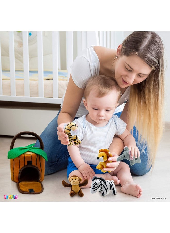 Plush Talking Stuffed Animals Jungle Set - Plush Toys Set With Carrier For Kids Babies & Toddlers - 6 Piece Set Baby Stuffed Animals Includes Stuffed Elephant, Tiger, Lion, Zebra, Monkey