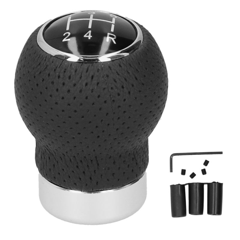 Universal 5 Speed Gear Shifter - Genuine Leather Aluminium Alloy Shift Knob with Mounting Hardware for Manual Vehicle - Image 1