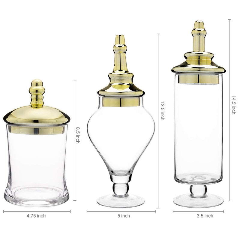MyGift 3 Piece Set Antique Clear Glass Bathroom Apothecary Jars with Lid, Wedding Centerpiece, Kitchen Storage Jars with Metallic Brass-Tone Lids - Image 5