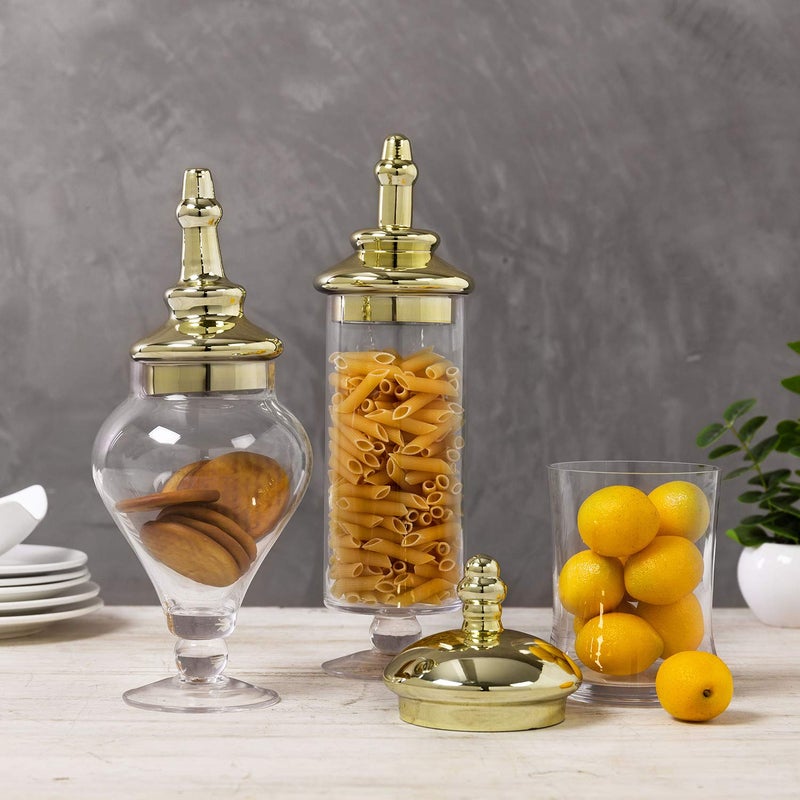 MyGift 3 Piece Set Antique Clear Glass Bathroom Apothecary Jars with Lid, Wedding Centerpiece, Kitchen Storage Jars with Metallic Brass-Tone Lids - Image 3