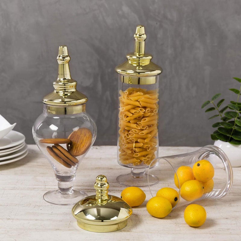 MyGift 3 Piece Set Antique Clear Glass Bathroom Apothecary Jars with Lid, Wedding Centerpiece, Kitchen Storage Jars with Metallic Brass-Tone Lids - Image 4