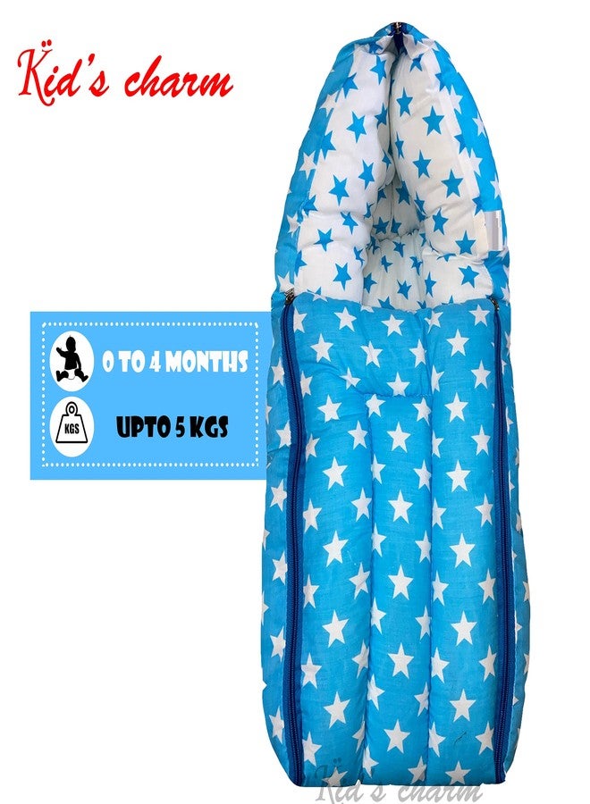 Kid's Charm Star 2 PCS Combo Set |3 in 1 Baby's Cotton Cum Carry Bed|2 in 1 Baby's Cotton Bed with Mosquito Net for 0-4 Months (Blue) - Image 4