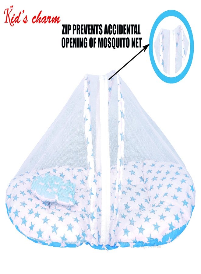 Kid's Charm Star 2 PCS Combo Set |3 in 1 Baby's Cotton Cum Carry Bed|2 in 1 Baby's Cotton Bed with Mosquito Net for 0-4 Months (Blue) - Image 5