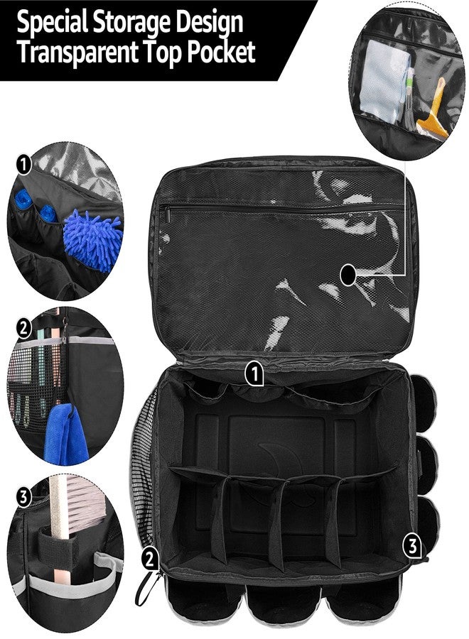 HODRANT Extra-Large Cleaning Caddy with Handle, Large Capacity Cleaning Supplies Organizer for Housekeeping Products & Home Work, Car Detailing Tools Tote Bag with EVA Bottom & Shoulder Strap, Black - Image 2