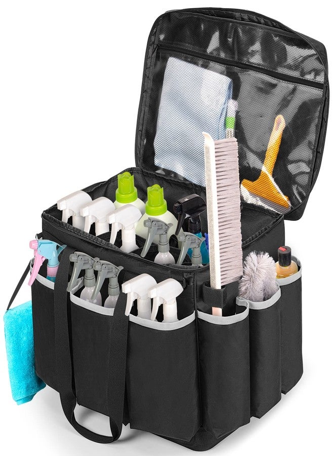HODRANT Extra-Large Cleaning Caddy with Handle, Large Capacity Cleaning Supplies Organizer for Housekeeping Products & Home Work, Car Detailing Tools Tote Bag with EVA Bottom & Shoulder Strap, Black - Image 1