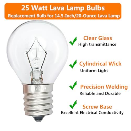 PaeorRorL Lava Lamp Bulbs 25 Watt S11 E17 Base The Original Replacement Light Bulbs for 14.5" Lava Lamps and Glitter Lamps,120 Volt Motion Lava Lamp Light Bulb,Dimmable,2700K Warm White,6 Pack - Image 5
