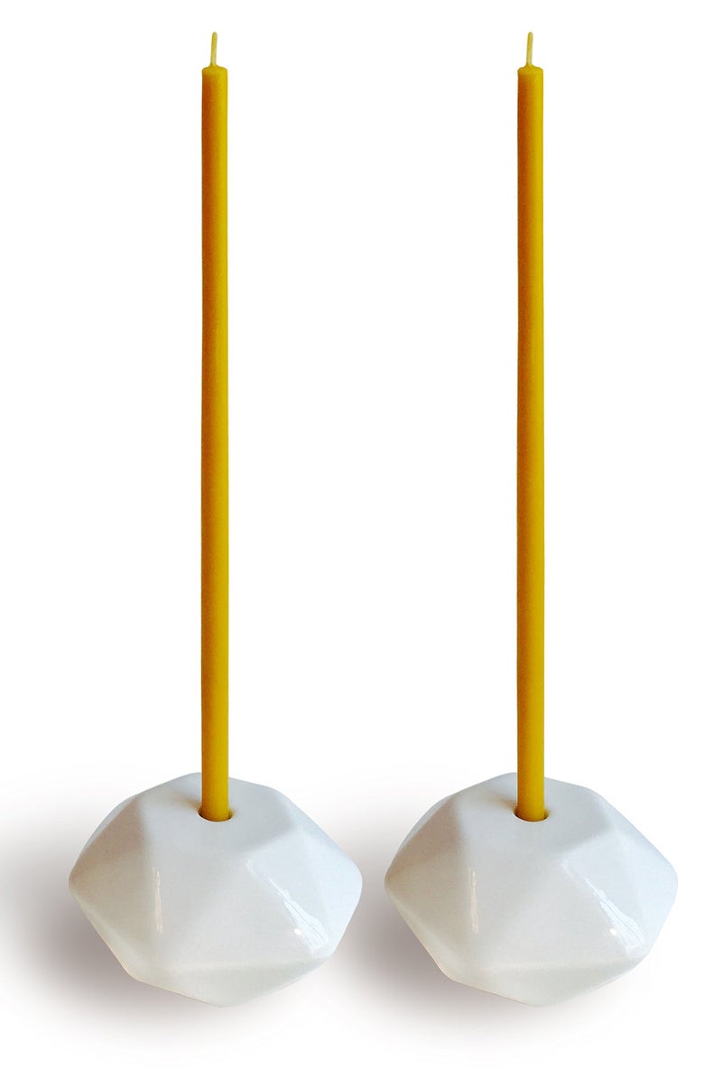 Votprof Set of 2 Small White Ceramic Candleholders for Votprof Slim Taper Candles, Durable, Modern Design - Image 1