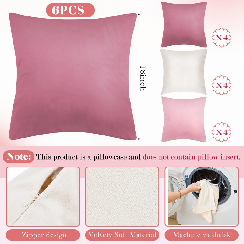 Berlune 6 Pcs Velvet Throw Pillow Covers 18" x 18" Decorative Cushion Cases Soft Pillowcase for Picnic Coquette Party Accessories Couch Sofa Bed Decor, No Inserts (Pink Series) - Image 2