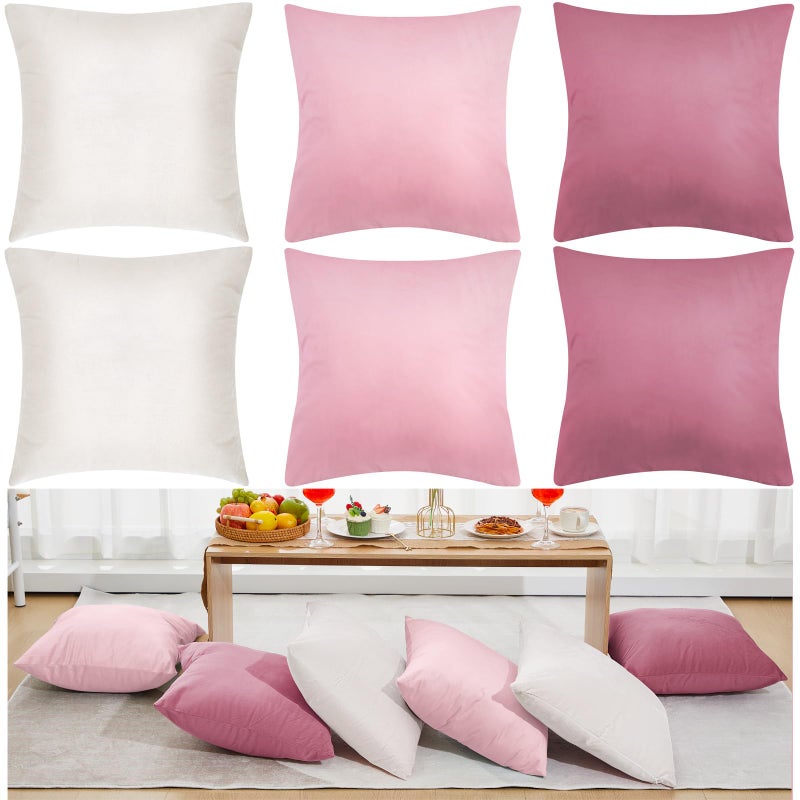 Berlune 6 Pcs Velvet Throw Pillow Covers 18" x 18" Decorative Cushion Cases Soft Pillowcase for Picnic Coquette Party Accessories Couch Sofa Bed Decor, No Inserts (Pink Series) - Image 1