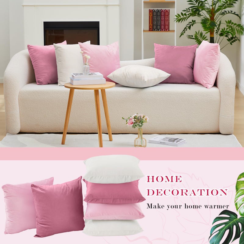 Berlune 6 Pcs Velvet Throw Pillow Covers 18" x 18" Decorative Cushion Cases Soft Pillowcase for Picnic Coquette Party Accessories Couch Sofa Bed Decor, No Inserts (Pink Series) - Image 3