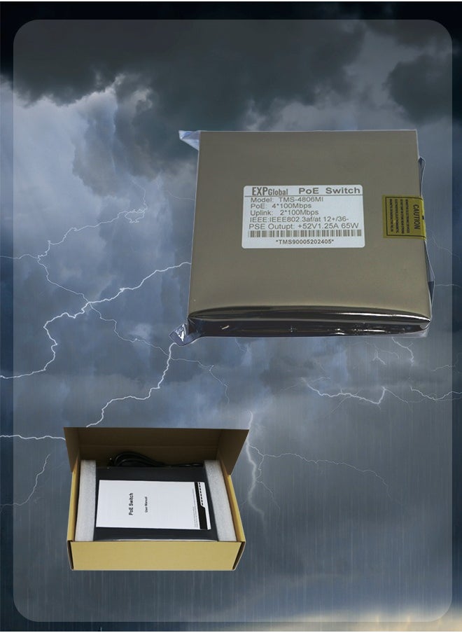 EXPGlobal - Surveillance switch 4+2.4 PoE ports 100 Mbps, 2 up Link ports 100 Mbps, 65W, AI function Extend up to 250m, 4kv lightning protection, power over Ethernet,52V 1.25 A - Image 1