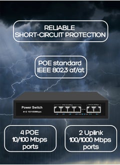 EXPGlobal Surveillance switch 4+2.4 PoE ports 100 Mbps, 2 up Link ports 100 Mbps, 65W, AI function Extend up to 250m, 4kv lightning protection, power over Ethernet,52V 1.25 A  - Image 2