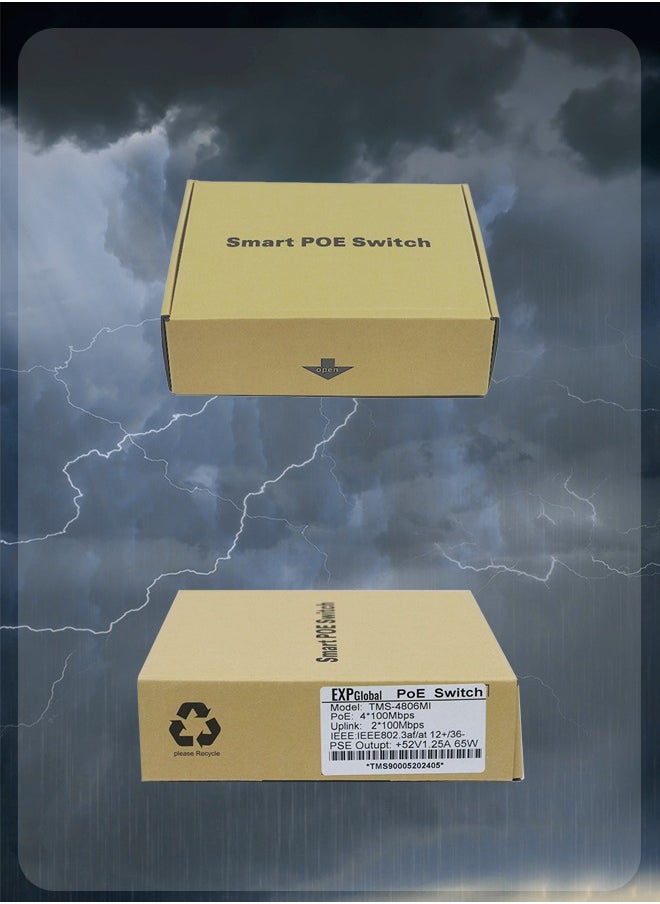EXPGlobal Surveillance switch 4+2.4 PoE ports 100 Mbps, 2 up Link ports 100 Mbps, 65W, AI function Extend up to 250m, 4kv lightning protection, power over Ethernet,52V 1.25 A  - Image 5