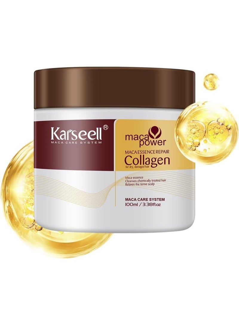 Karseell 3.38floz 100ml Collagen Hair Treatment Deep Repair Conditioning Argan Oil Collagen Hair Mask Essence for Dry Damaged Hair All Hair Types - Image 1