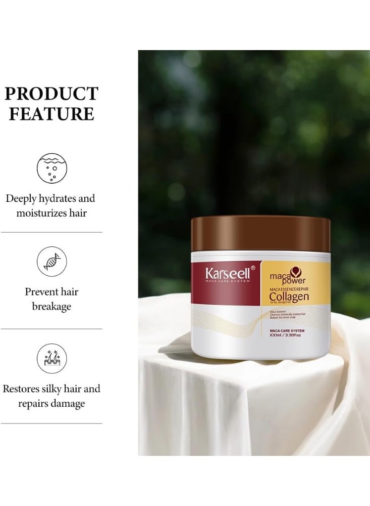 Karseell 3.38floz 100ml Collagen Hair Treatment Deep Repair Conditioning Argan Oil Collagen Hair Mask Essence for Dry Damaged Hair All Hair Types - Image 3