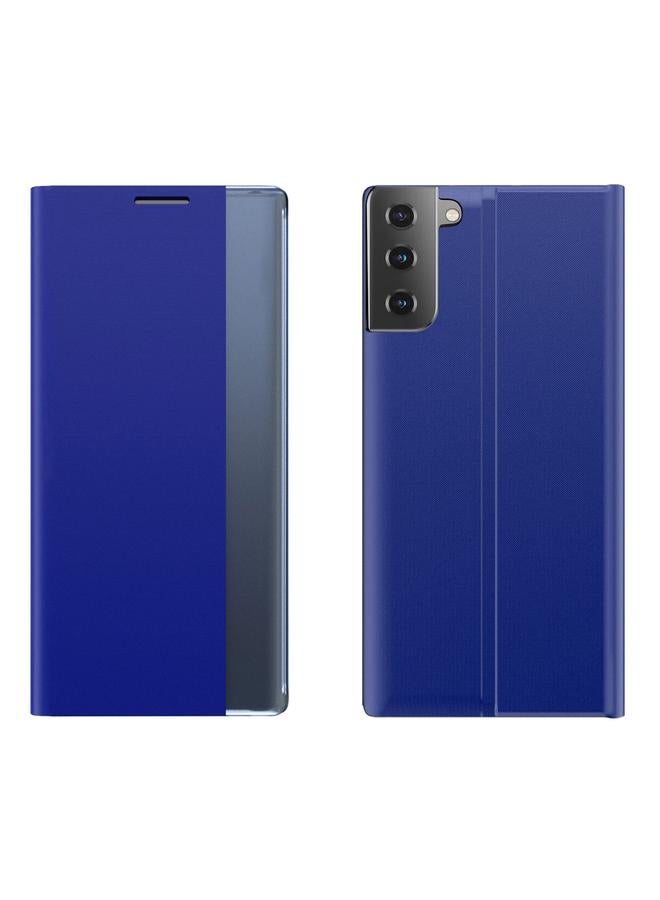 اس-توب جراب لهاتف Samsung Galaxy S21 FE مصنوع من القماش الملمس العادي مع حامل قابل للطي وغطاء جلدي للهاتف - Image 1