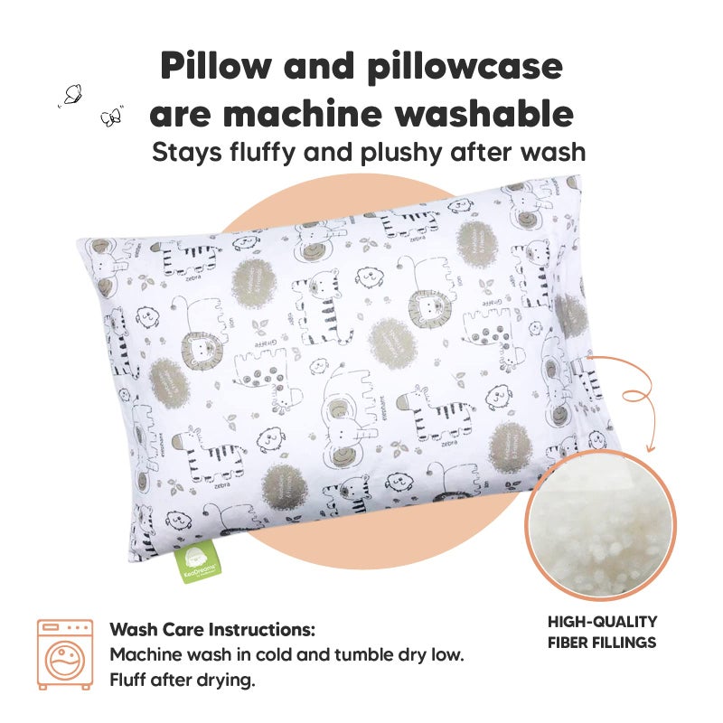 KeaBabies Toddler Pillow with Pillowcase - 13x18 My Little Dreamy Kids Travel Bed Pillows for Sleeping, Organic Cotton Small Pillowcase, Soft & Breathable, Machine Washable, Toddlers 2-5 Years Old (KeaSafari)  - Image 4