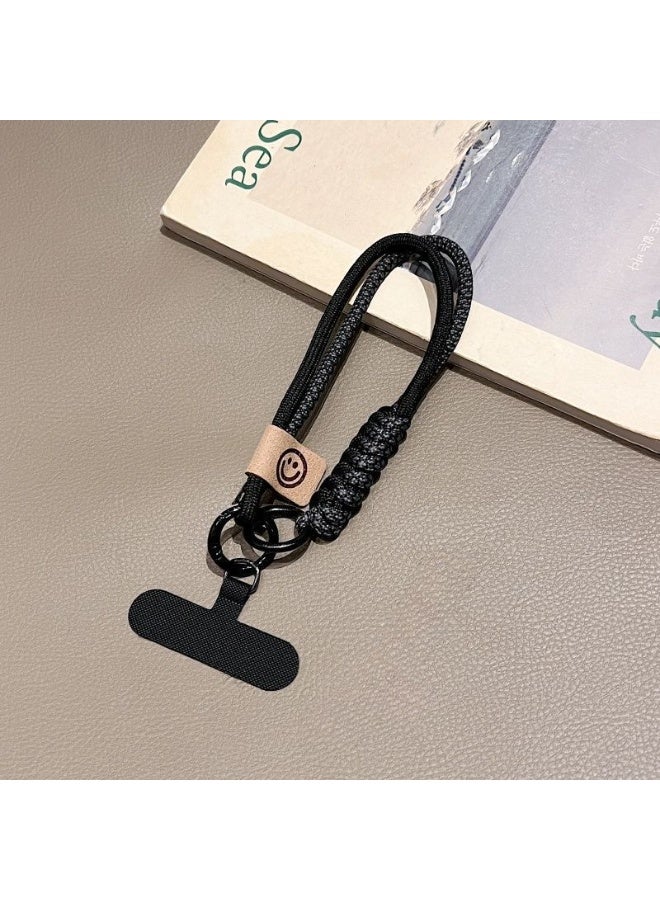NIBEMINENT Beaded Phone Lanyard, Anti Lost Removable Wrist Strap, Chain-link Braided Rope Bracelet Pendant, Phone Keychain Lanyard,Pure Black - Image 1