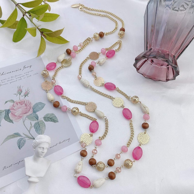 Bocar Long Necklaces for Women Trendy, Boho Layered Crystal Beaded Collar Necklaces for Women, Fashion Statement Necklaces Jewelry - Image 2