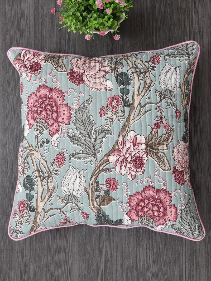 Clasiko Cushion Covers Set of 5; 16x16 Inches; Pink Maroon Flowers - Image 3