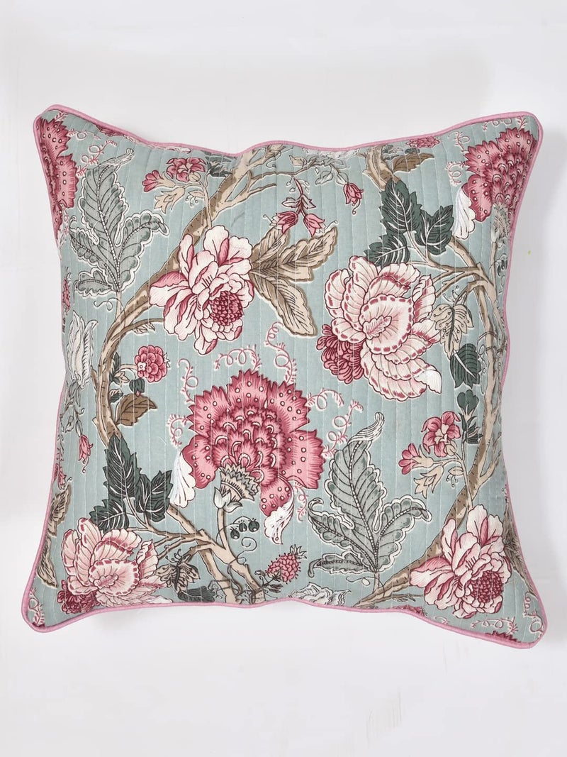 Clasiko Cushion Covers Set of 5; 16x16 Inches; Pink Maroon Flowers - Image 5