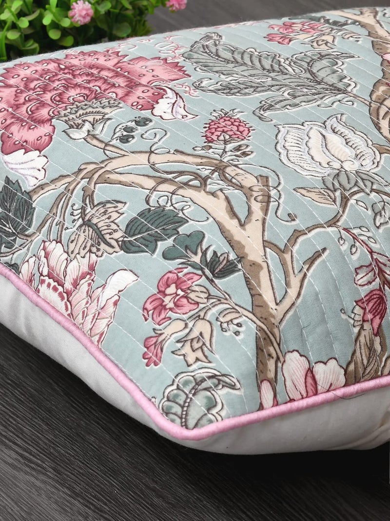 Clasiko Cushion Covers Set of 5; 16x16 Inches; Pink Maroon Flowers - Image 4