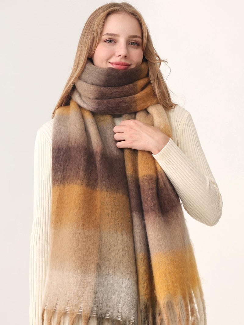 HOTIAN Women's Large Scarf Colorful Chunky Plaid Scarves Soft Winter Thick Tassel Warm Wrap Shawl - Image 4